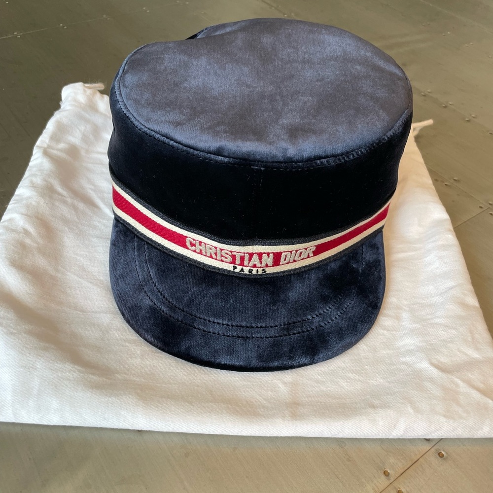 Christian Dior d-major blue velvet cap hat sz 58